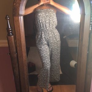 AE black and white Floral strapless jumpsuit